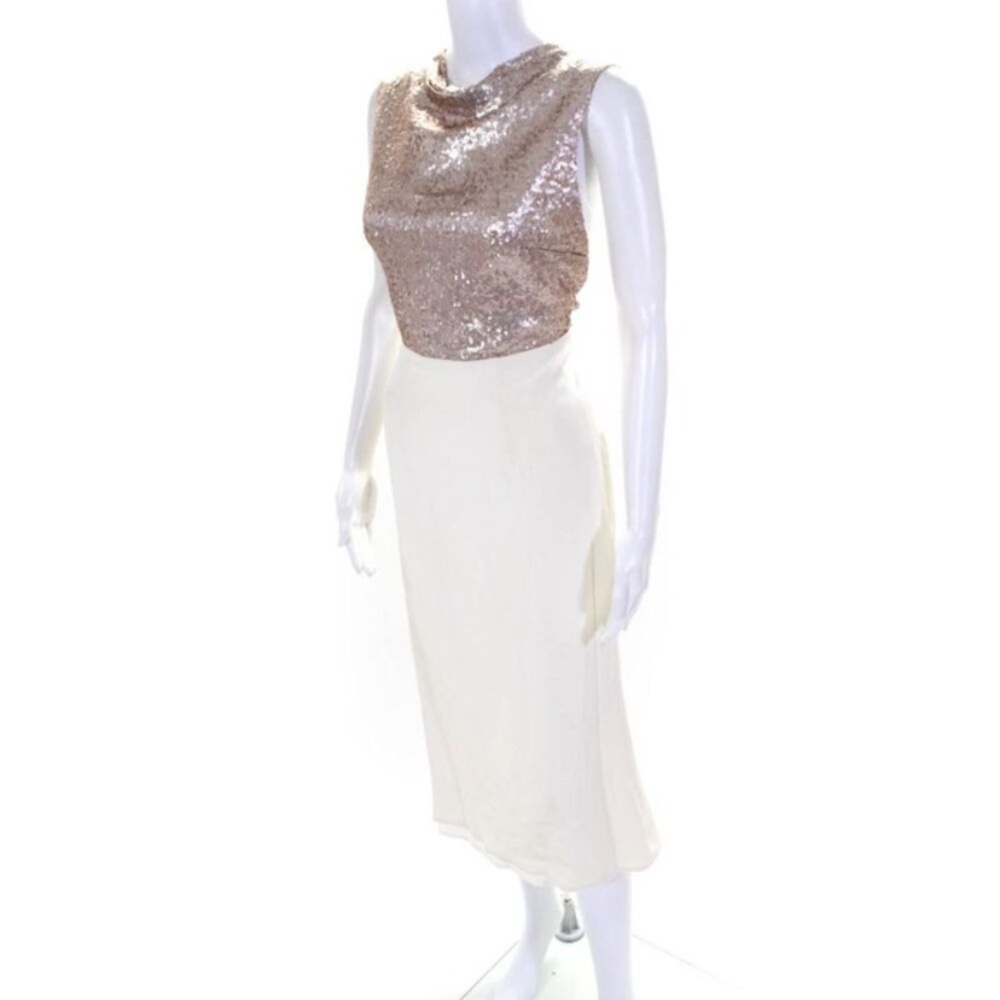 Alyssa Kristin Womens Sequin Sleeveless Open Back Long Gown Dress Pink Size 8